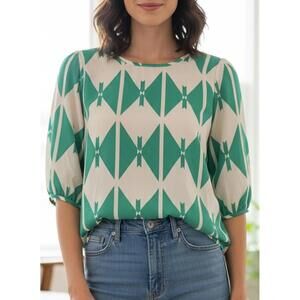 Fab’rik Small Green Geometric Blouse